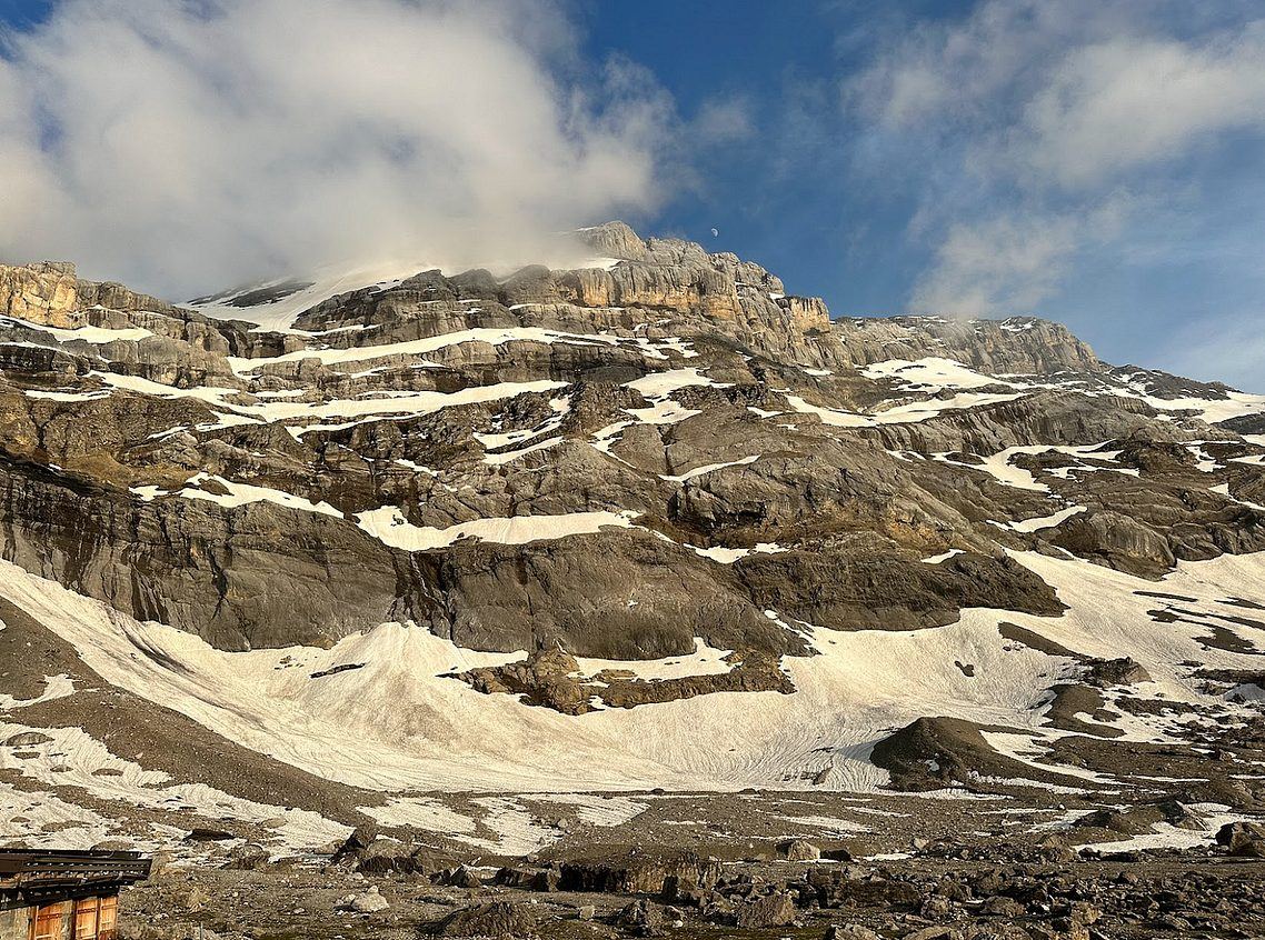 View from the hut of the melting glacier