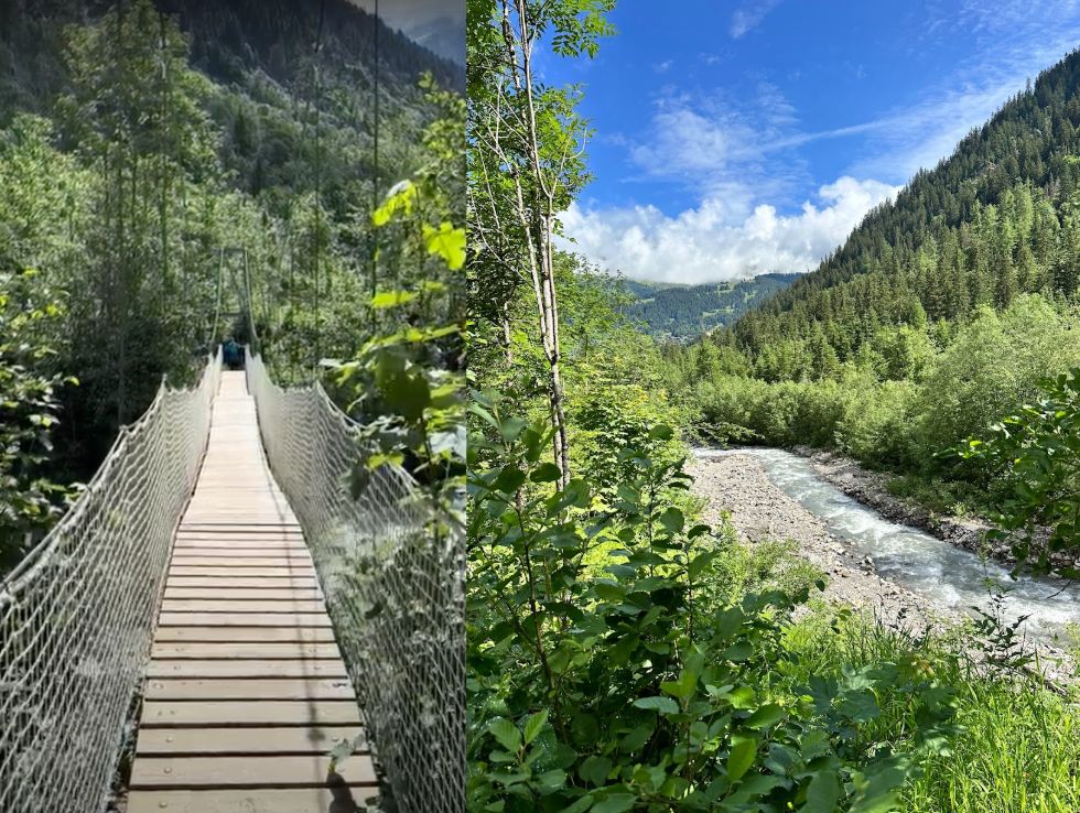 Passerelle over the river leading to the trailhead
