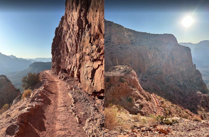 Trail leading to red and white switchbacks