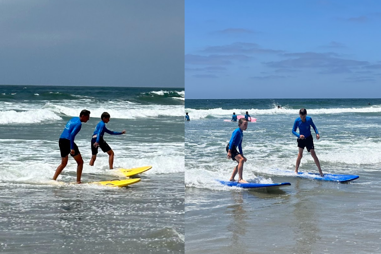 Four boys surfing